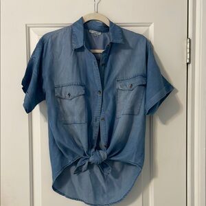 Casual Blue Button Down Shirt with Short Sleeves